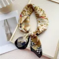 Women fashion silk square scarf, stylish leopard and geometric print neckerchief for daily wear. - Colorful Geometric Black Edge