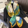 Foulard di seta di lusso per donna 90x90cm elegante stampa floreale di loto moda quadrato - 22110 Immagine Principale