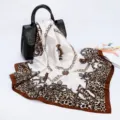 Brown leopard print satin silk square scarf for women 90x90cm vintage fashion headwrap - D9189-Coffee Beige