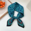Baroque print square silk scarf for women, elegant teal and black neckerchief accessory. - Blue Baroque Style