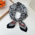 Black and white silk square scarf with red Greek key border, stylish 70x70cm neck accessory. - Black White Baroque Style