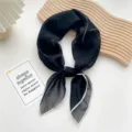 Solid color black chiffon square scarf elegant lightweight neckerchief for women fashion - Black