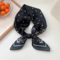 Black floral print square silk scarf, stylish star pattern small neck scarf for women. - Black Star Floral
