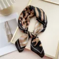 Small square silk scarf with mixed leopard and zebra print, stylish neckerchief for women. - Nine-Grid Zebra Black Edge