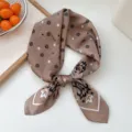 Women's silk square scarf 70x70cm khaki star floral print neckerchief for spring summer styling. - Coffee Star Floral