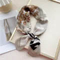 Silk feel small square scarf fashion leopard print neckerchief elegant shirt accessory. - Nine-Grid Zebra Light Khaki Edge