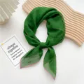 Green solid color chiffon small square scarf, stylish spring autumn neckerchief for women. - Dark Green