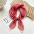 Solid pink sheer small square silk scarf for women stylish neckerchief hair accessory styling - Watermelon Red