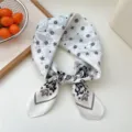 White silk scarf small square neckerchief stylish star floral print for women fashion - Off-White Star Floral