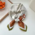 Chic geometric print silk square scarf, elegant neck accessory for women spring summer. - Green Border Geometric