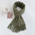Solid color imitation cashmere winter tassel scarf detail, soft and warm green neck wrap. - Army Green