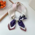 Small silk scarf square women spring summer neck scarf geometric pattern pink purple - Pink Border Geometric