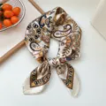 Elegant small silk square scarf with retro paisley pattern, perfect for women's neck wear. - Beige Bean Paisley