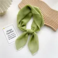 Solid green lightweight small square scarf, elegant silk feel neckerchief for women styling. - Light Green