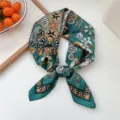 Vintage green square silk scarf for women, 70x70cm elegant floral neckerchief and hair band. - Green Bean Paisley