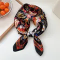 Women 70x70cm square silk scarf, retro floral paisley neckerchief for spring and summer chic wear. - Black Bean Paisley