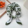 Green white floral silk scarf 70x70cm elegant square neckerchief for women spring summer. - Green Floral Frame