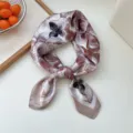 Floral print silk square scarf for women, elegant neck accessory for professional outfits. - Coffee Floral Print