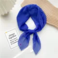 Blue silk square scarf, solid color thin gauze neckerchief for women shirt matching and hair band - Dark Blue