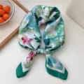 Women 70x70cm small silk square scarf spring summer floral neckerchief hair band - Green Floral Print
