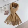 Solid color imitation cashmere fringe scarf for women, soft winter warm wrap shawl accessory. - Khaki
