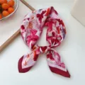 Floral print small silk scarf square women spring summer neckerchief fashion neck scarf 70x70 - Red Floral Print
