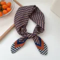Small silk square scarf with geometric H pattern, elegant neck accessory for women. - Orange Letter Stripe