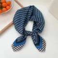 Blue H-pattern silk square scarf, elegant neckerchief and stylish shirt accessory. - Blue Letter Stripe