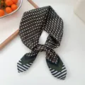 Silk square scarf for women, 70x70cm geometric printed neck scarf, elegant shirt accessory. - Green Letter Stripe