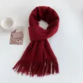 Elegant red tassel imitation cashmere winter scarf, cozy solid color warm fashion neck wrap. - Purplish Red