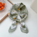 Green floral square silk scarf 70x70cm, elegant neckerchief for women shirt decoration. - Green Camellia