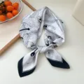70x70cm square silk scarf for women, black and white floral print, elegant spring neckwear. - Black White Floral