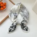 70x70cm black and white silk square scarf with floral and butterfly print for women. - Butterfly Floral