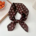 Brown polka dot silk scarf for women, elegant neckerchief for daily wear and office outfits. - Brown Polka Dot