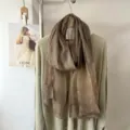 Lujo bufanda larga fina de mezcla de seda lana color sólido chal elegante y ligero - Caqui