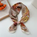 Silk square scarf for women, vintage retro saddle print neckerchief for stylish outfits. - 03 Khaki Flower Balloon