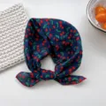 Cotton cherry square scarf women fashion neckerchief retro plaid hair band vintage cute wrap - 09B Small Red Fruit & Leaves Navy
