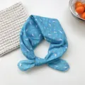 Cute blue cotton small square scarf with cartoon duck print, fashion neckerchief for women. - 10B Little Duck Blue