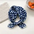 Blue white printed cotton square scarf women fashion neckerchief stylish hair band wrap - 12B Small Maple Leaf Navy Blue