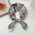 Chic baroque print silk square scarf for women, elegant neckerchief and hair band accessory. - 08 Beige Circle Foliage