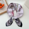 Pink floral silk square scarf for women, spring thin neckerchief hair band and scarf. - 10 Pink Lily of the Valley