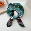 Green silk square scarf with lily floral print, elegant women neckerchief and hair band accessory. - 11 Green Lily of the Valley