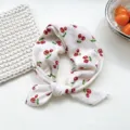 White cotton square scarf with red cherry print, fashionable headband and neckerchief for women. - 15B Juicy Cherry