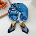 Blue floral silk square scarf, elegant neckerchief and stylish hair accessory for women. - 12 Blue Lily of the Valley