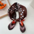 Brown tulip print silk square scarf, elegant neckerchief and stylish hair band for women. - 13 Brown Lily of the Valley