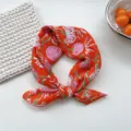 Orange floral cotton small square scarf for women, chic neckerchief and hair band. - 18B Hand-Painted Flower on Orange Background
