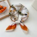 Orange Chain Print Silk Square Scarf 70cm Fashion Neckerchief Hair Band for Women - 14 Orange Belt Patchwork Frame