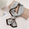 Écharpe en soie étroite à motif géométrique chic pour femme, long ruban de cou élégant. - 29 Bord Noir C