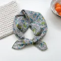 Floral cotton small square scarf for women, elegant neckerchief and headscarf for spring summer. - 19B Wildflower Yellow-Green