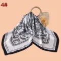 Women 70cm square scarf with classic black and white paisley print satin soft fabric chic. - 4#